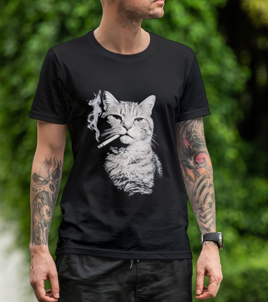 Tabby Cat Smoking Cigarette Animal T-Shirt