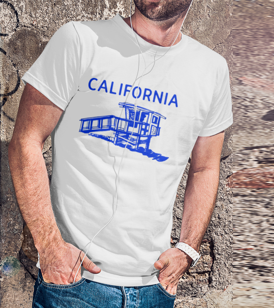 California Beach Sketch Lifeguard Tower T-Shirt