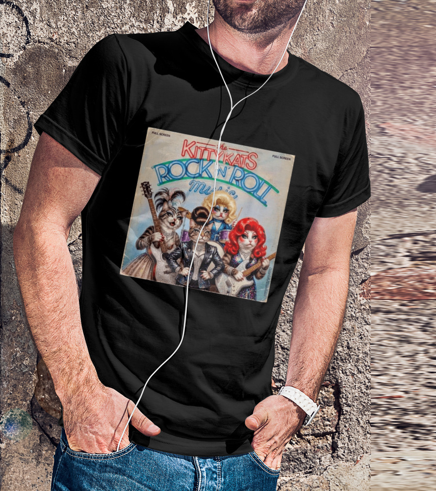 The Kitty Kats Rock 'N' Roll Music Full Screen Vintage Cats With Guitars T-Shirt