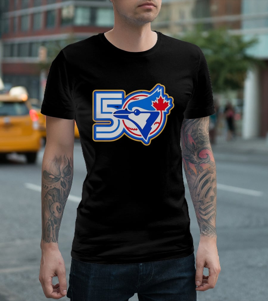 Toronto Blue Jays 50th Anniversary Logo With Maple Leaf And Baseball T-Shirt