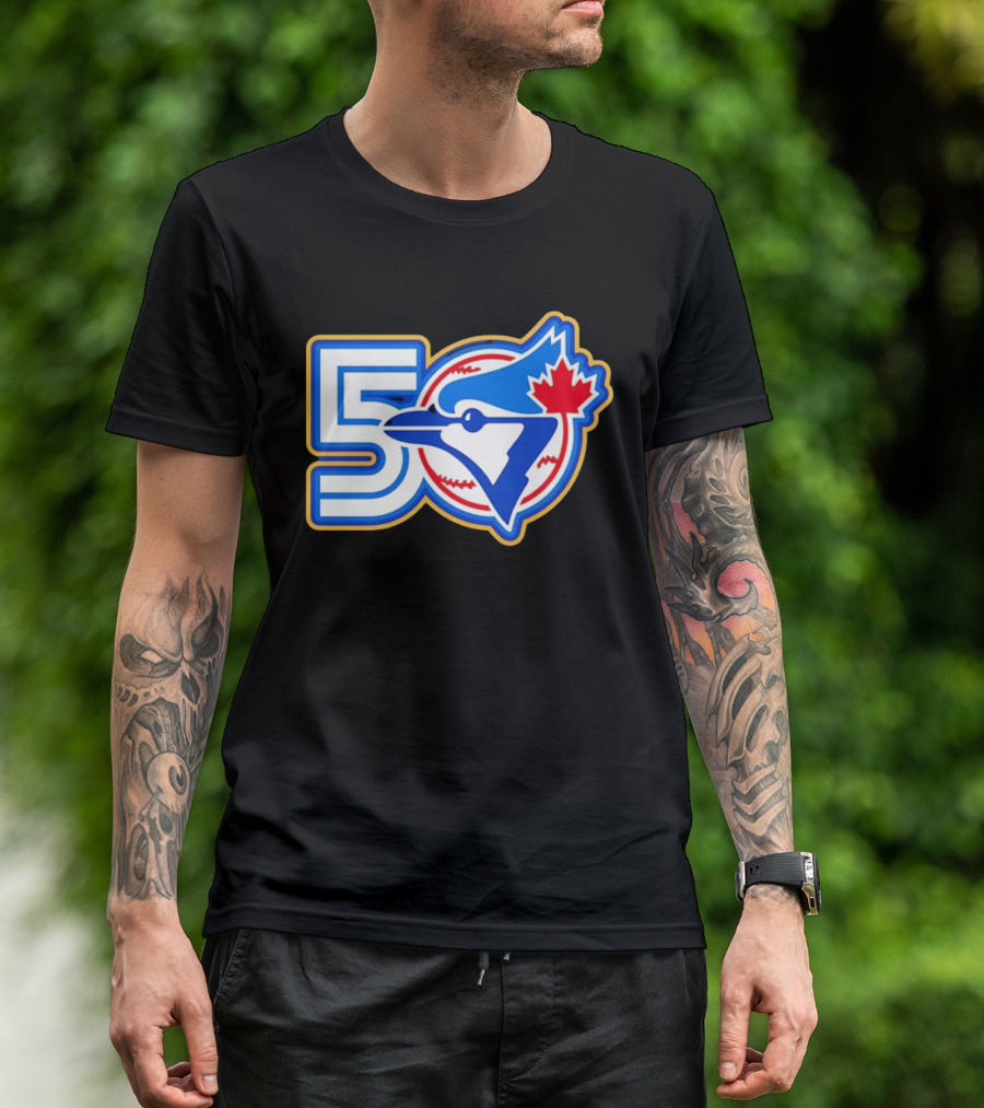 Toronto Blue Jays 50th Anniversary Logo With Maple Leaf And Baseball T-Shirt