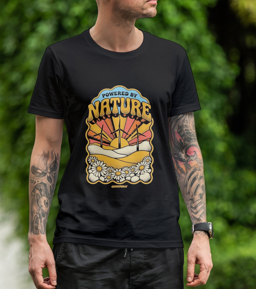 Powered By Nature Wind Turbines Sunflowers Greenpeace T-Shirt