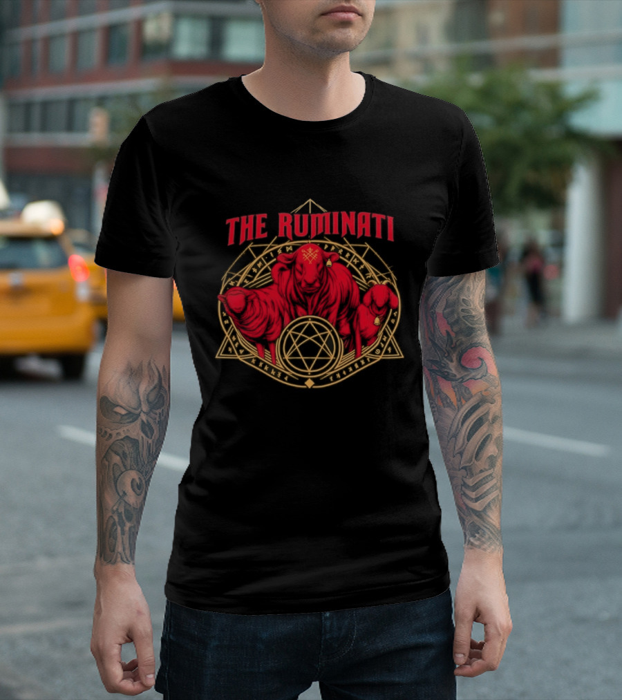 The Ruminati Occult Goat And Bull Pentagram Triangular Rune Symbolism T-Shirt
