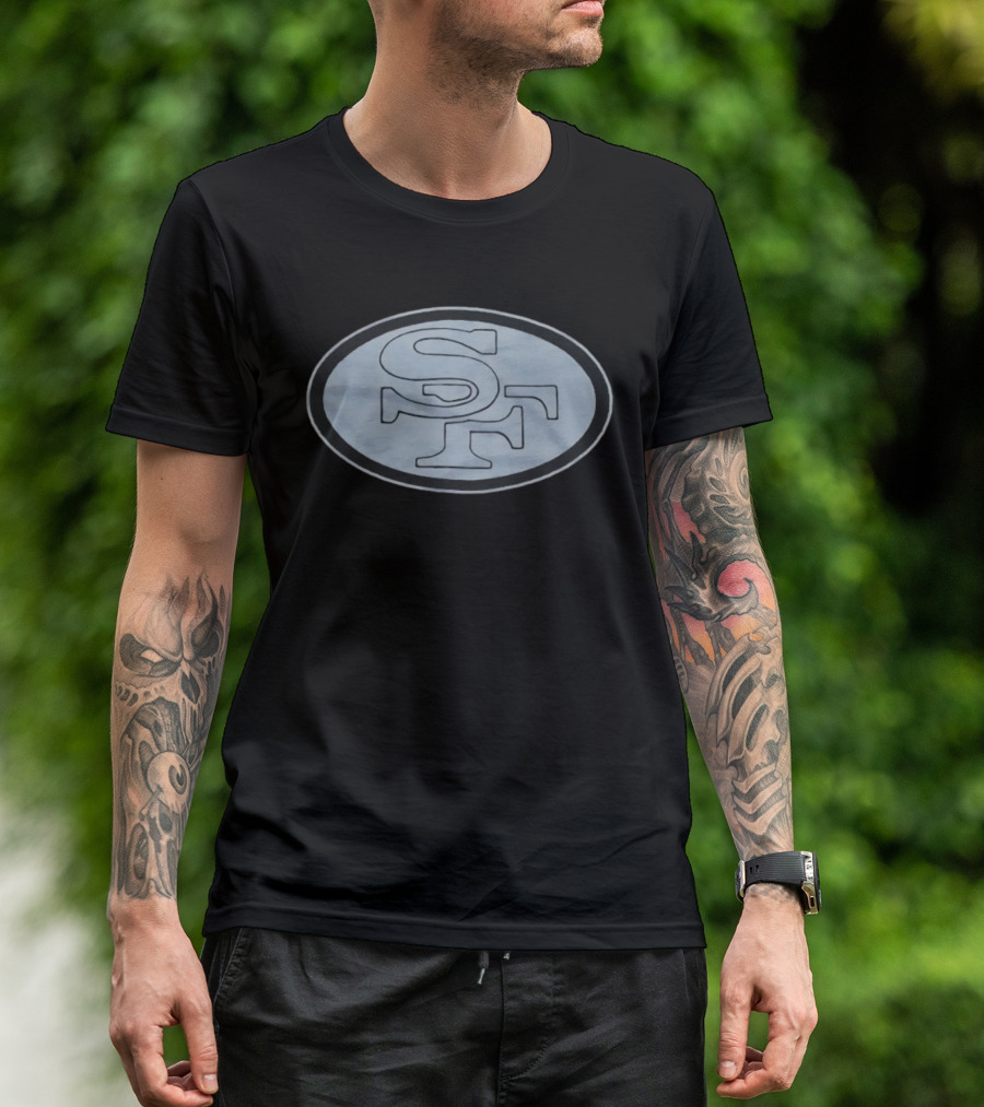 San Francisco 49ers SF Black Football Oval T-Shirt