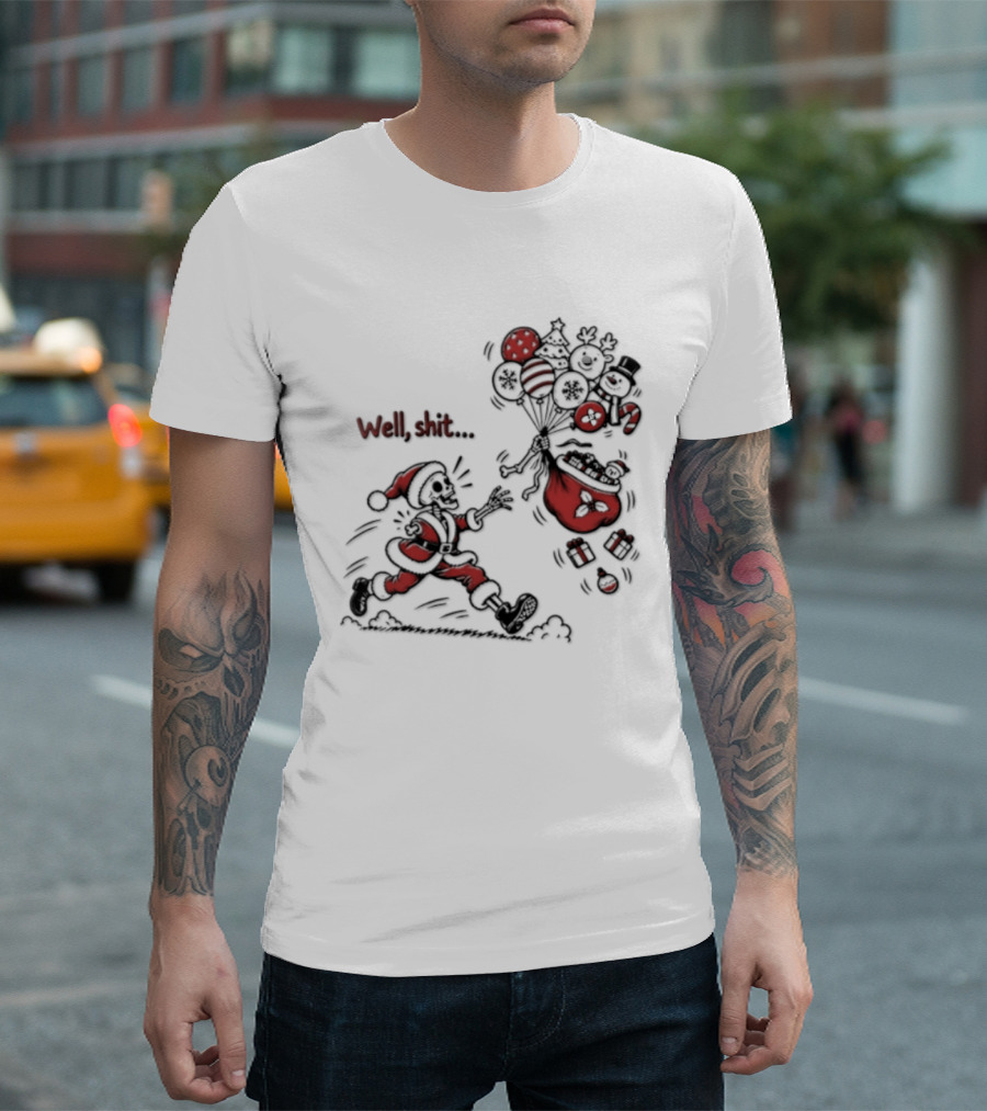 Skeleton Santa Well Shit Christmas Santa Chasing Sweets T-Shirt