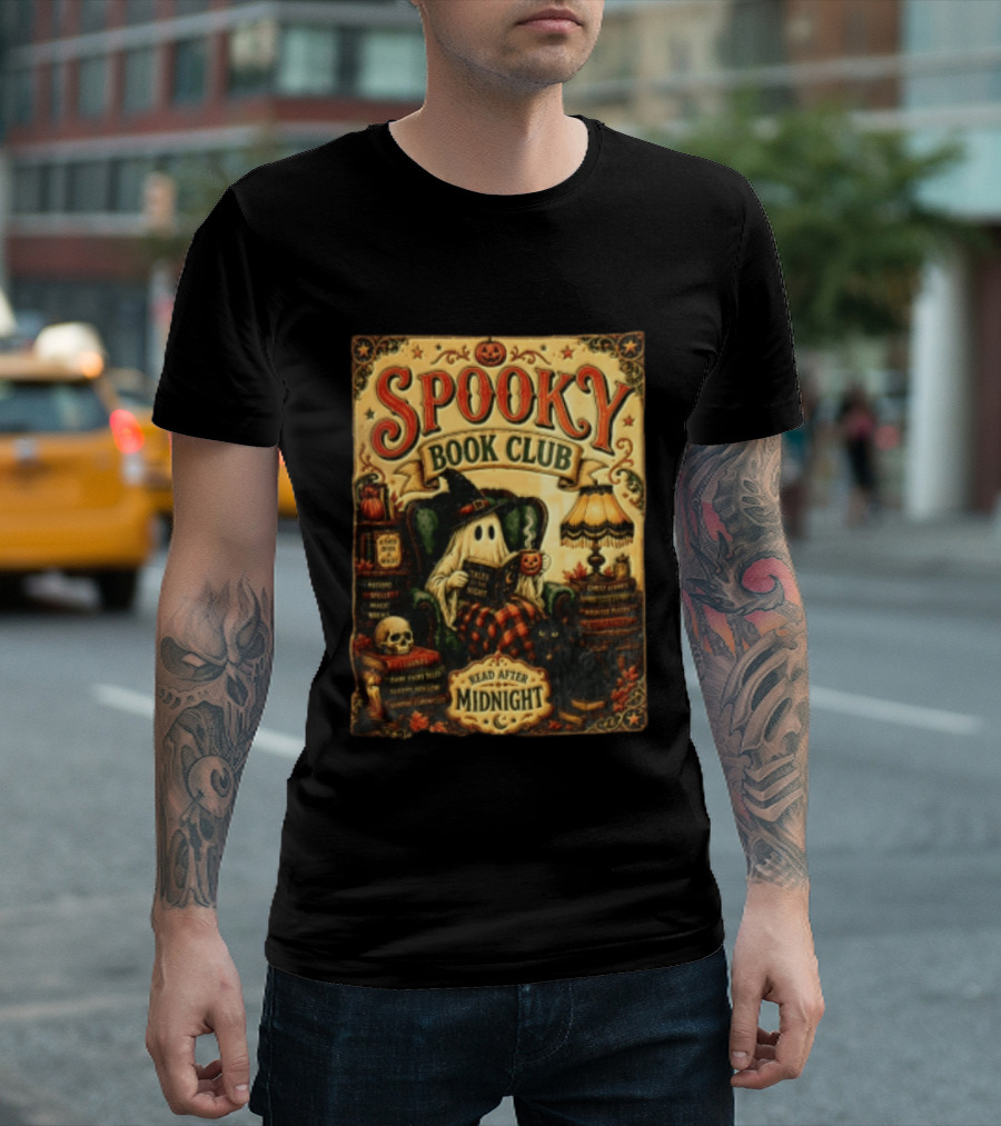 Spooky Book Club Ghost Reading Tales At Midnight Halloween T-Shirt