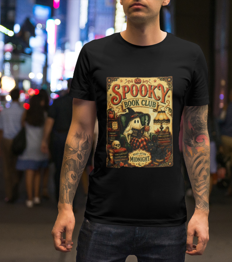 Spooky Book Club Ghost Reading Tales At Midnight Halloween T-Shirt