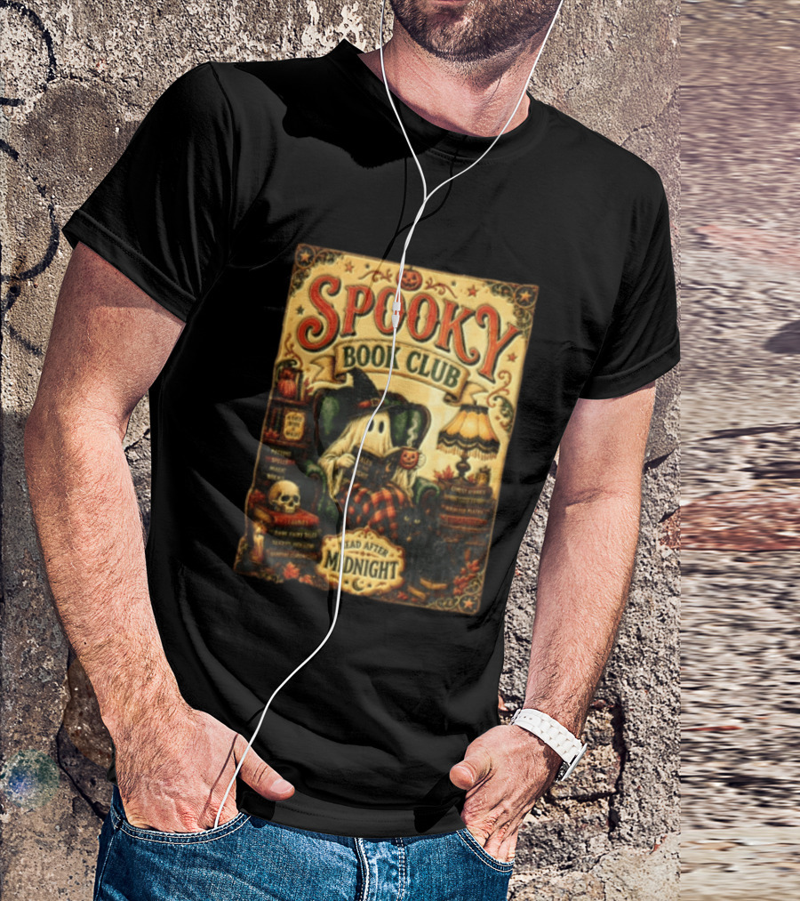 Spooky Book Club Ghost Reading Tales At Midnight Halloween T-Shirt