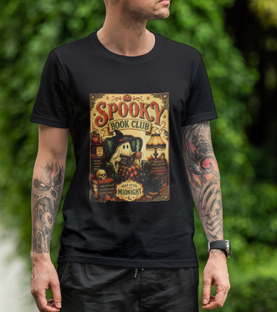 Spooky Book Club Ghost Reading Tales At Midnight Halloween T-Shirt