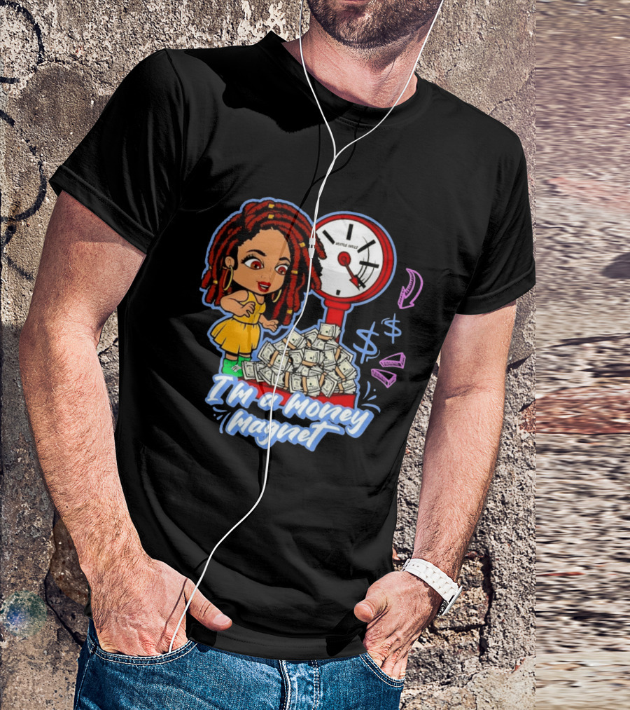 I'm A Money Magnet Hustle Skillz Wealth Mindset Cartoon Woman With Cash T-Shirt