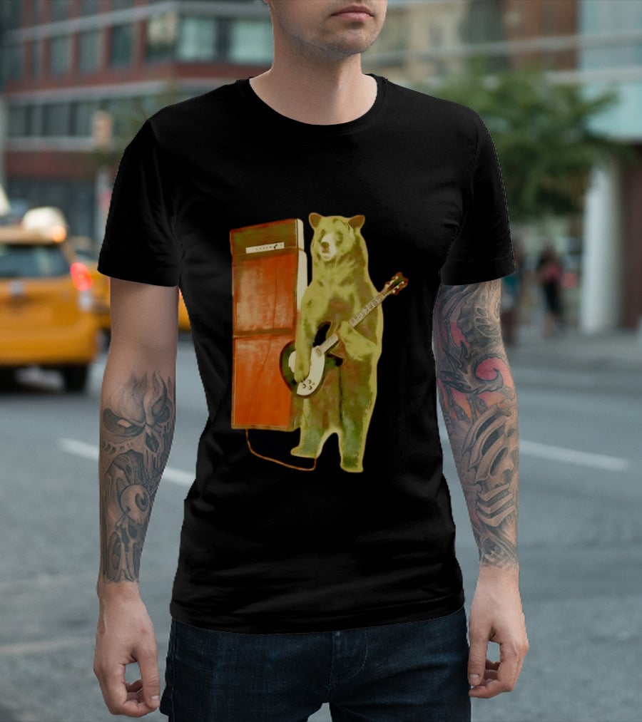Bear Playing Electric Guitar With Amplifier Retro Vibe T-Shirt
