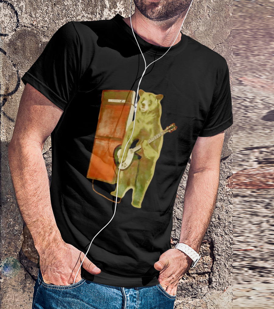 Bear Playing Electric Guitar With Amplifier Retro Vibe T-Shirt