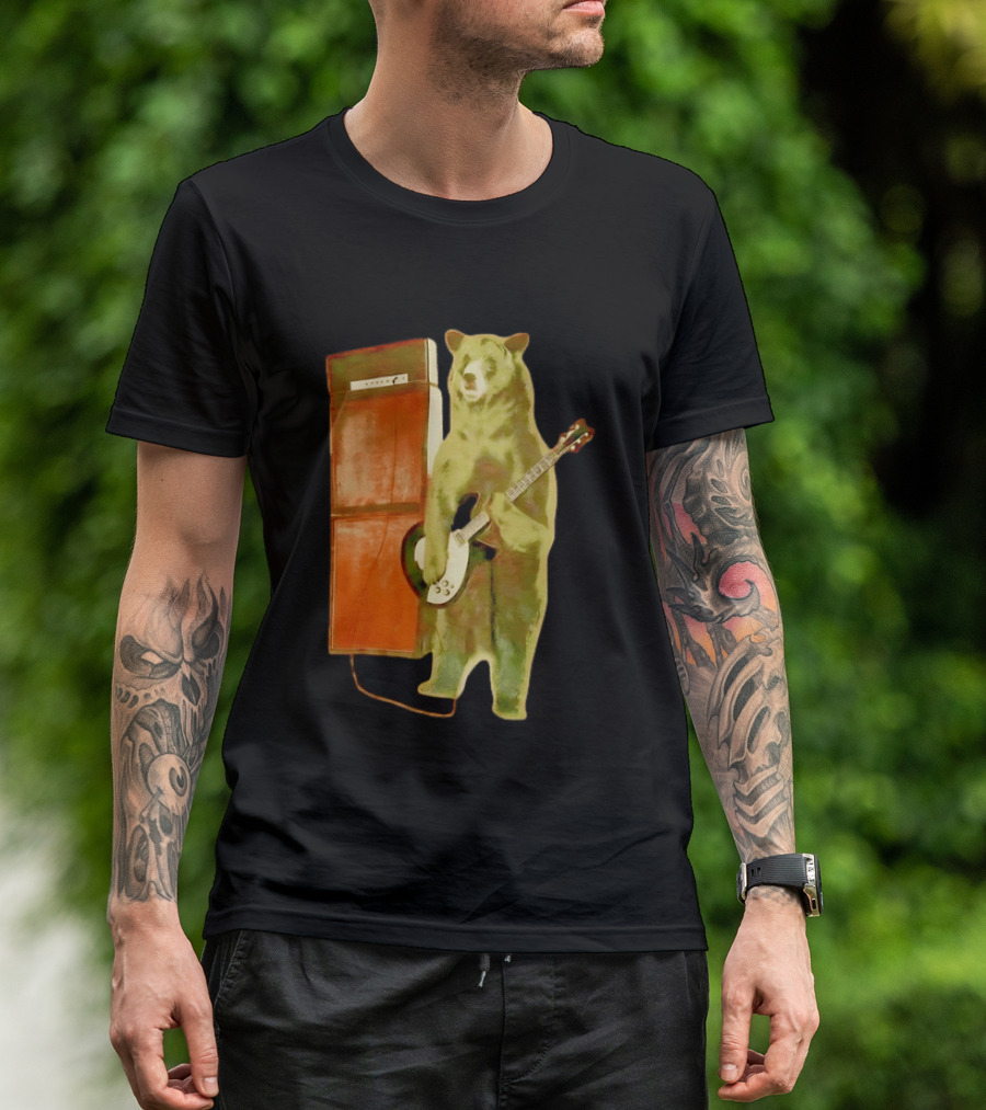 Bear Playing Electric Guitar With Amplifier Retro Vibe T-Shirt