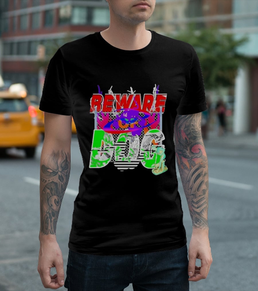 Beware Of Dog Streetwear Urban Graffiti Chain Link Fence T-Shirt