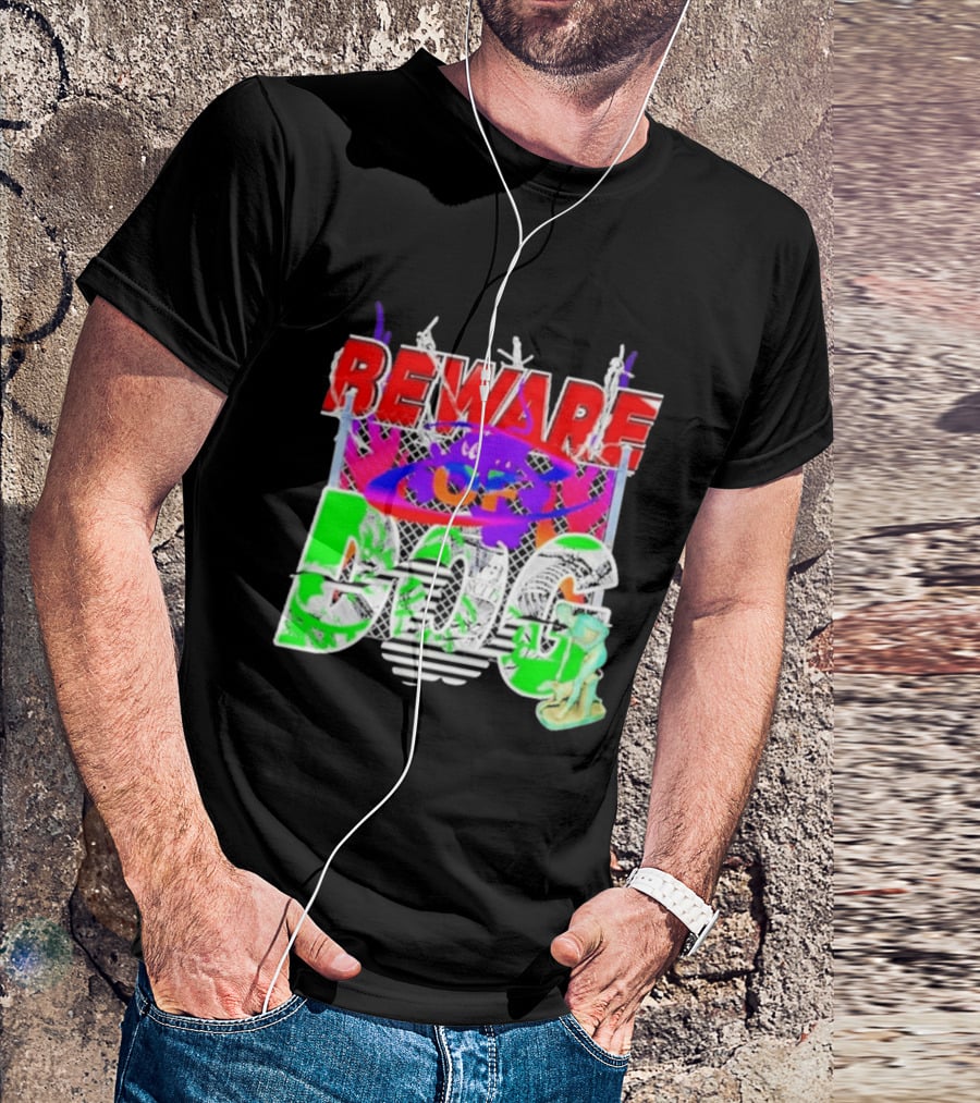 Beware Of Dog Streetwear Urban Graffiti Chain Link Fence T-Shirt
