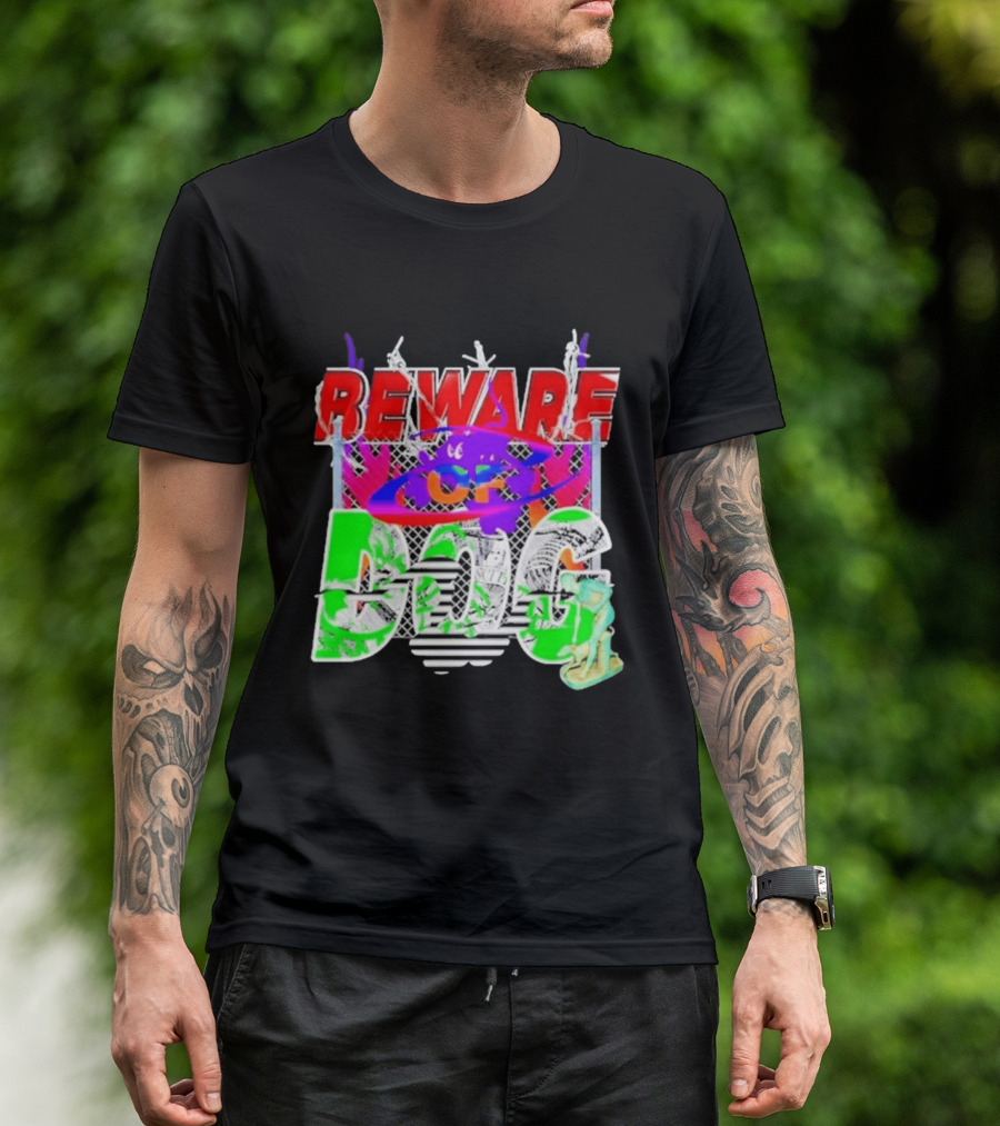 Beware Of Dog Streetwear Urban Graffiti Chain Link Fence T-Shirt