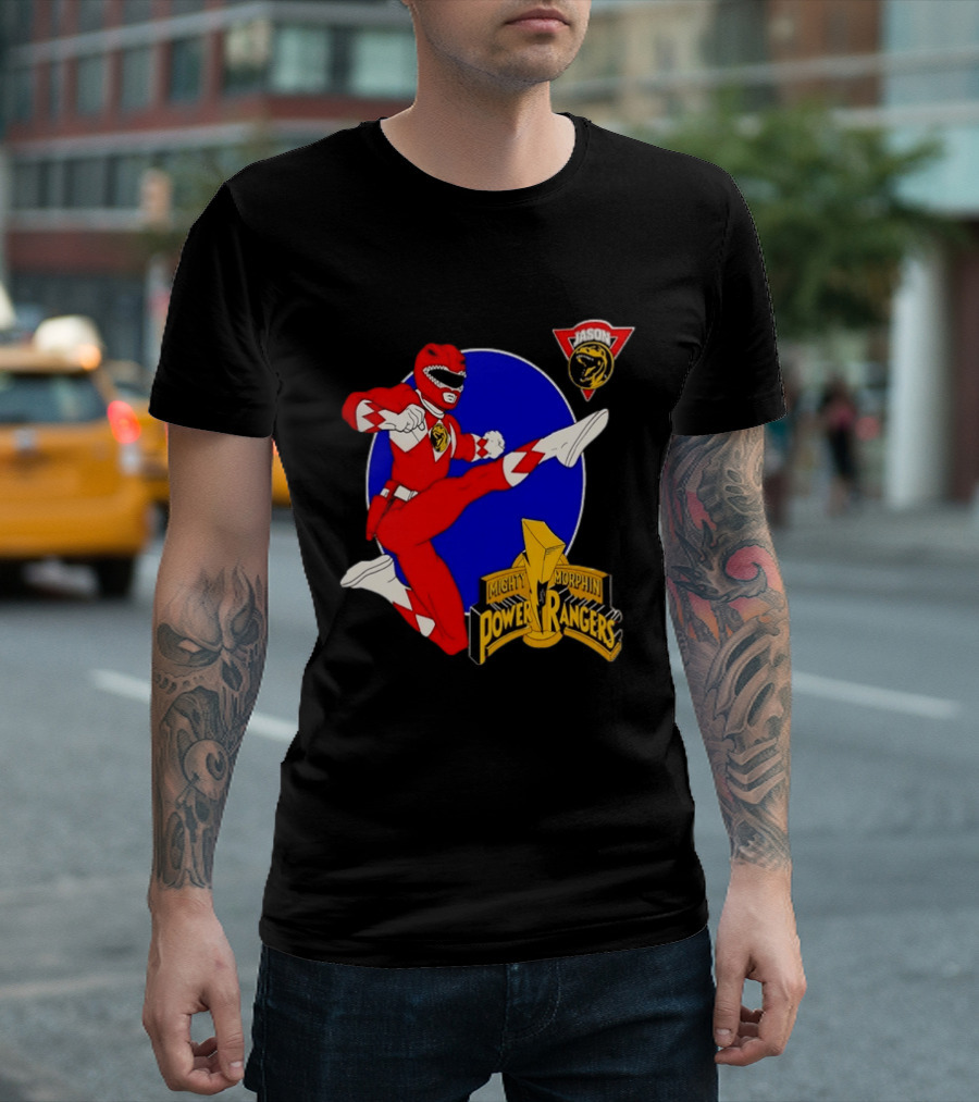 Jason Red Ranger Mighty Morphin Power Rangers Iconic Kick Pose Lion T-Shirt
