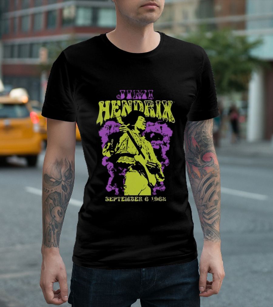 Jimi Hendrix September 6 1968 Concert Rock Legend Iconic Purple Yellow T-Shirt