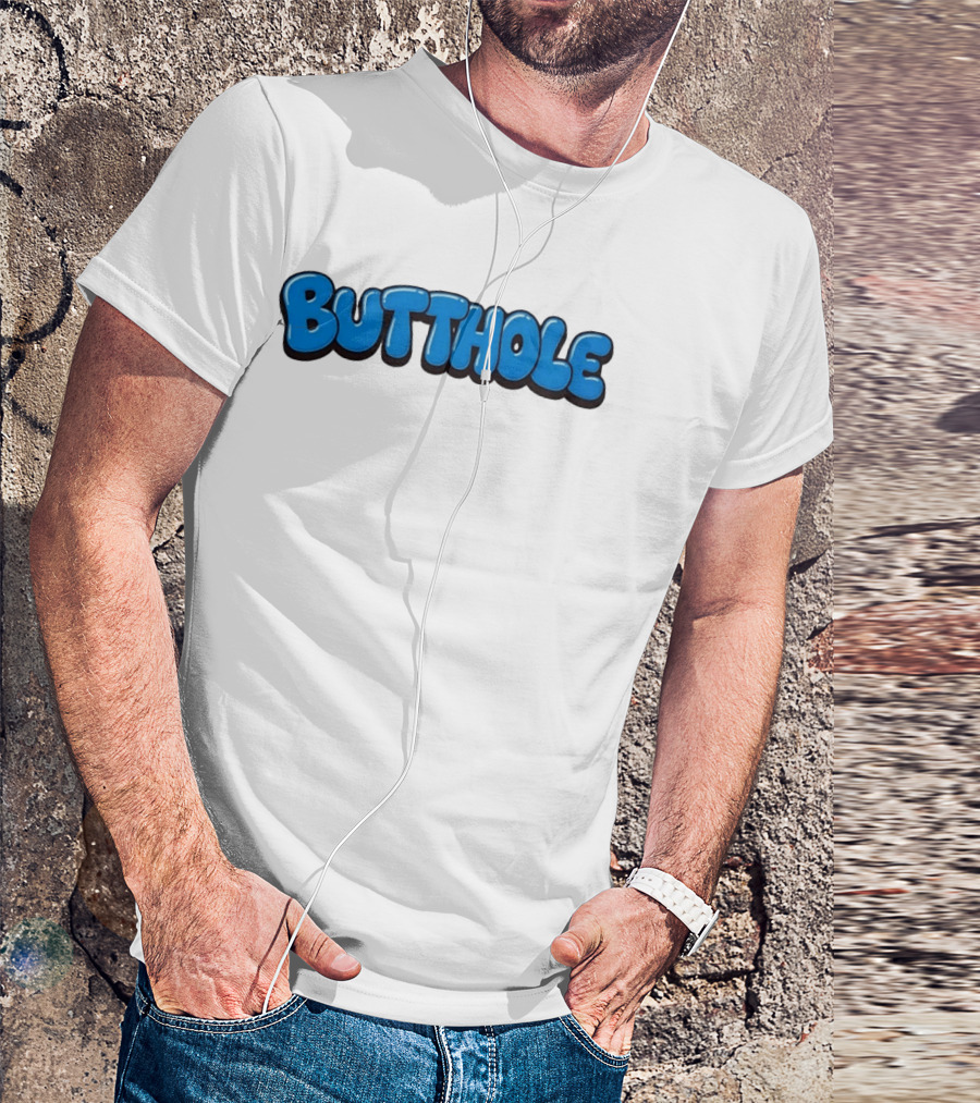 Butthole Bubble Letter Graffiti Blue T-Shirt