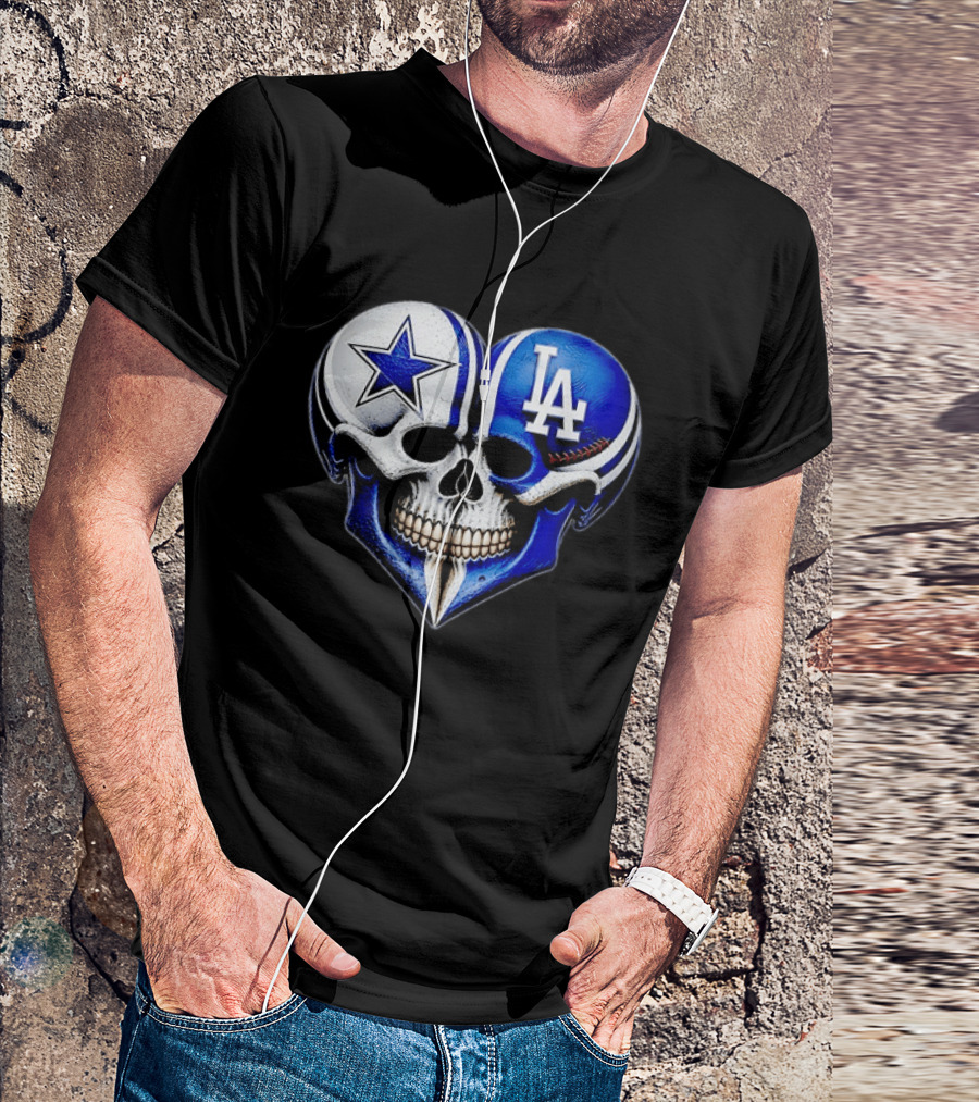 Dallas Cowboys Los Angeles Dodgers Heart Skull T-Shirt
