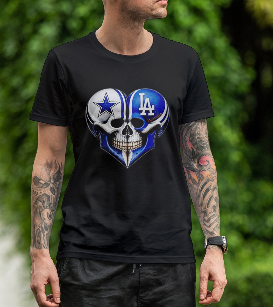 Dallas Cowboys Los Angeles Dodgers Heart Skull T-Shirt