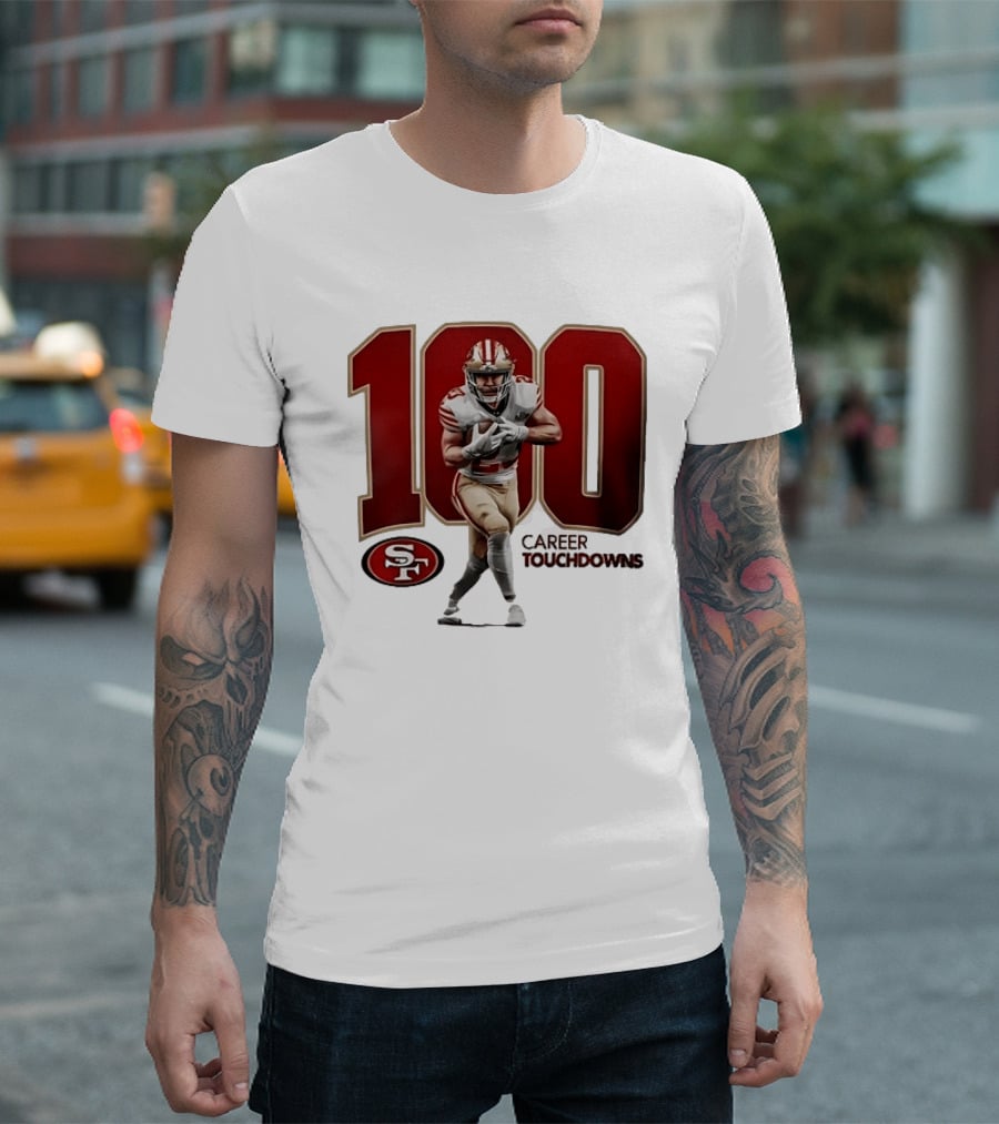 Christian McCaffrey 49ers 100 Career Touchdowns T-Shirt