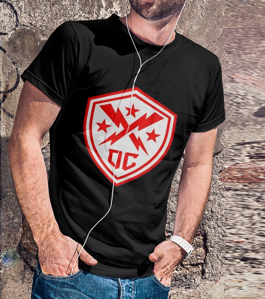 DC Shield Lightning Bolts Stars Emblem Red White T-Shirt
