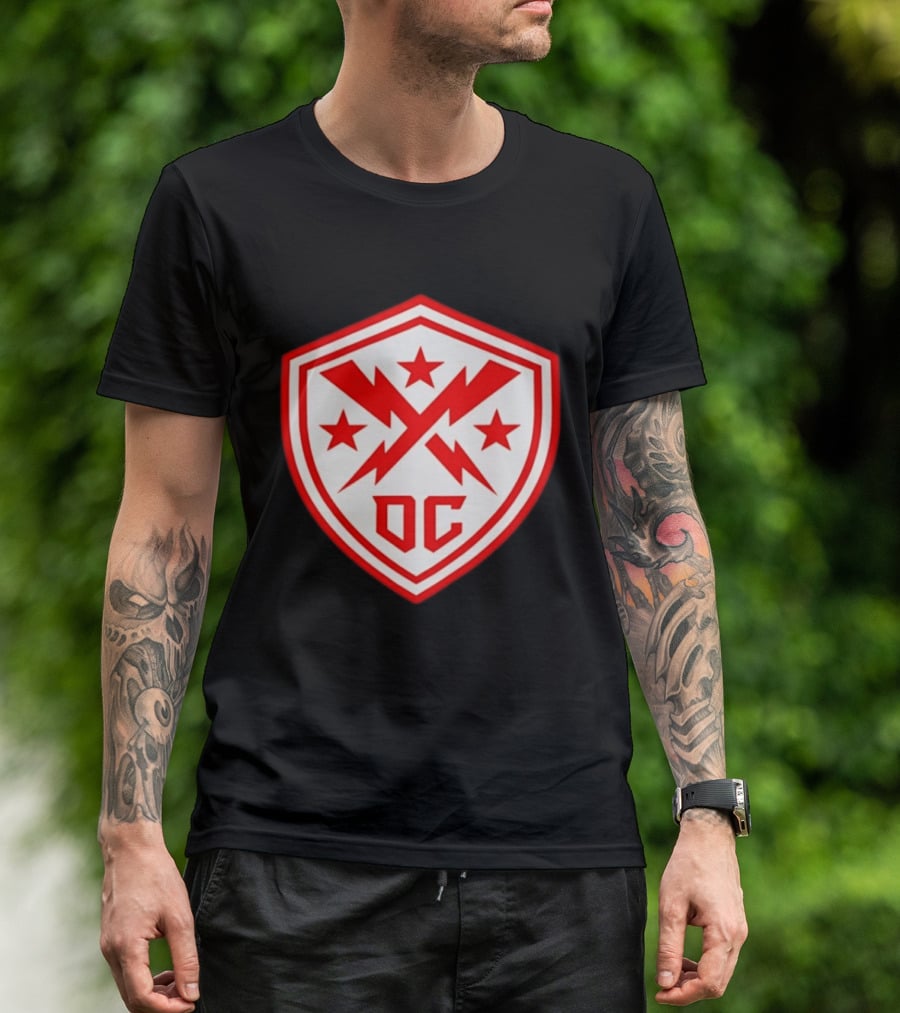 DC Shield Lightning Bolts Stars Emblem Red White T-Shirt