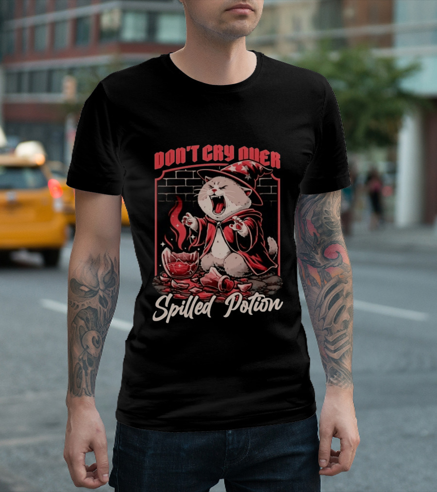 Don't Cry Over Spilled Potion Wizard Cat Magic T-Shirt