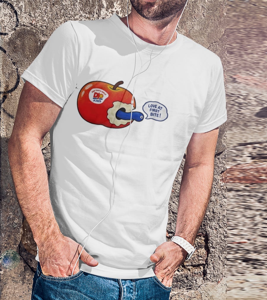 Gap Tooth Smile DJ No 2929 Love At First Bite Apple And Worm T-Shirt