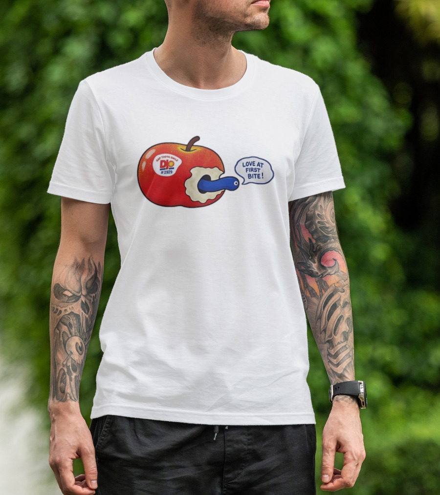 Gap Tooth Smile DJ No 2929 Love At First Bite Apple And Worm T-Shirt