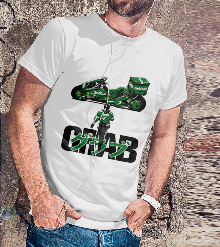 GrabFood Rider Akira Tribute Motorcycle Graphic Kanji T-Shirt