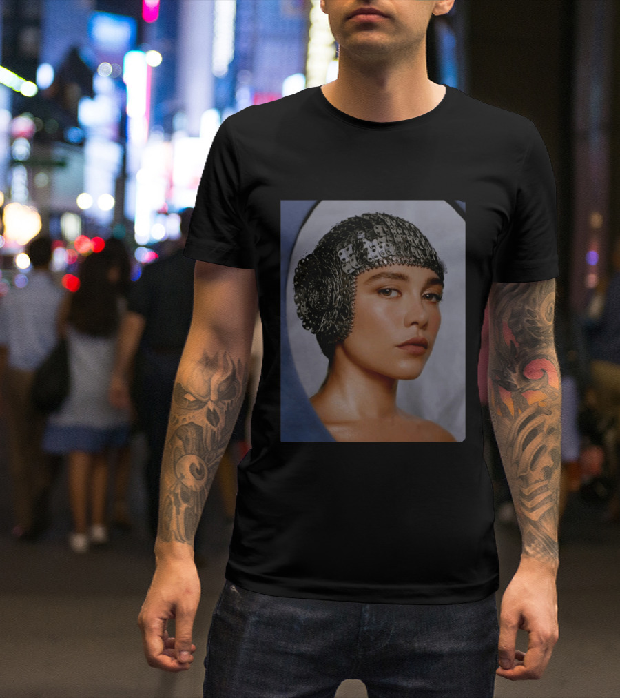 Florence Pugh Stuns On Vanity Fair With Elegant Chainmail Headpiece T-Shirt