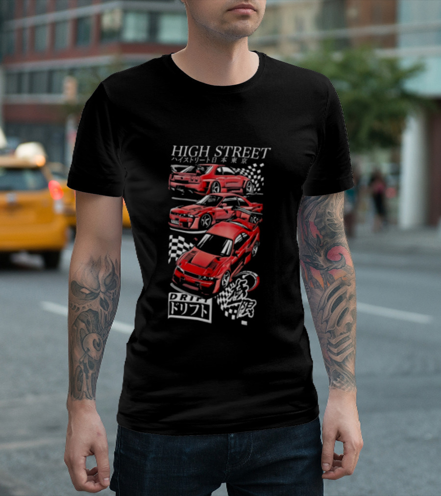 High Street Tokyo Drift Japanese Red Drift Cars T-Shirt