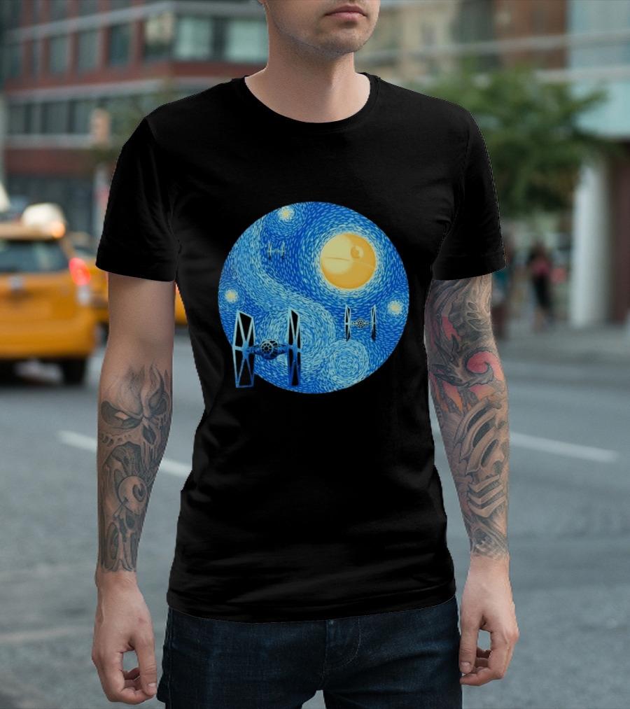 Starry Night Death Star Tie Fighters Star Wars Van Gogh T-Shirt