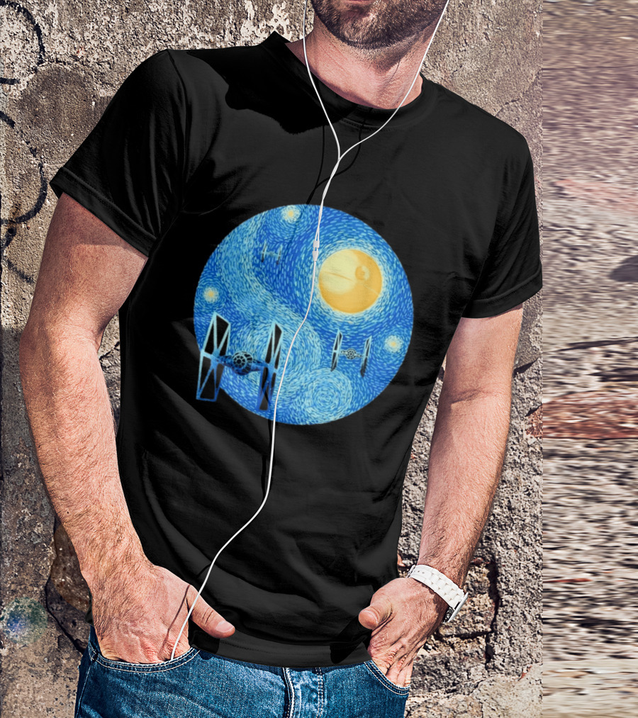 Starry Night Death Star Tie Fighters Star Wars Van Gogh T-Shirt