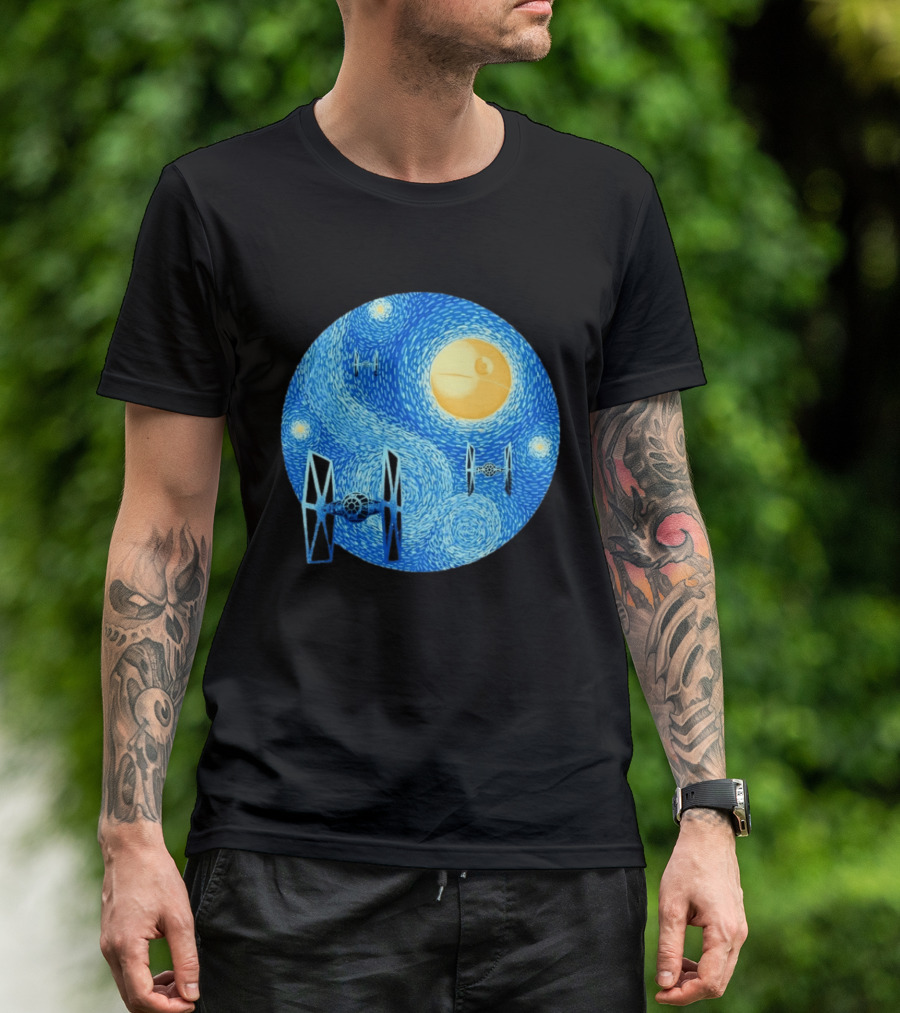 Starry Night Death Star Tie Fighters Star Wars Van Gogh T-Shirt