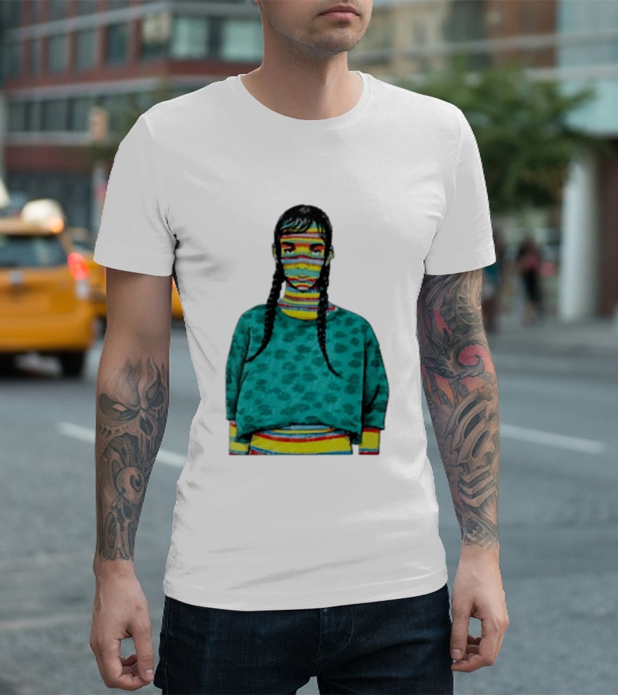Sicko Last Spring Japan Kai Cenat Striped Face And Braids T-Shirt
