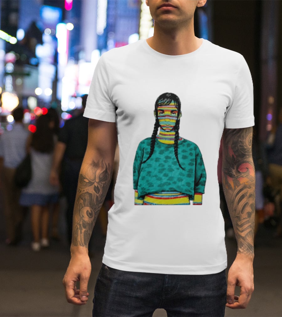 Sicko Last Spring Japan Kai Cenat Striped Face And Braids T-Shirt