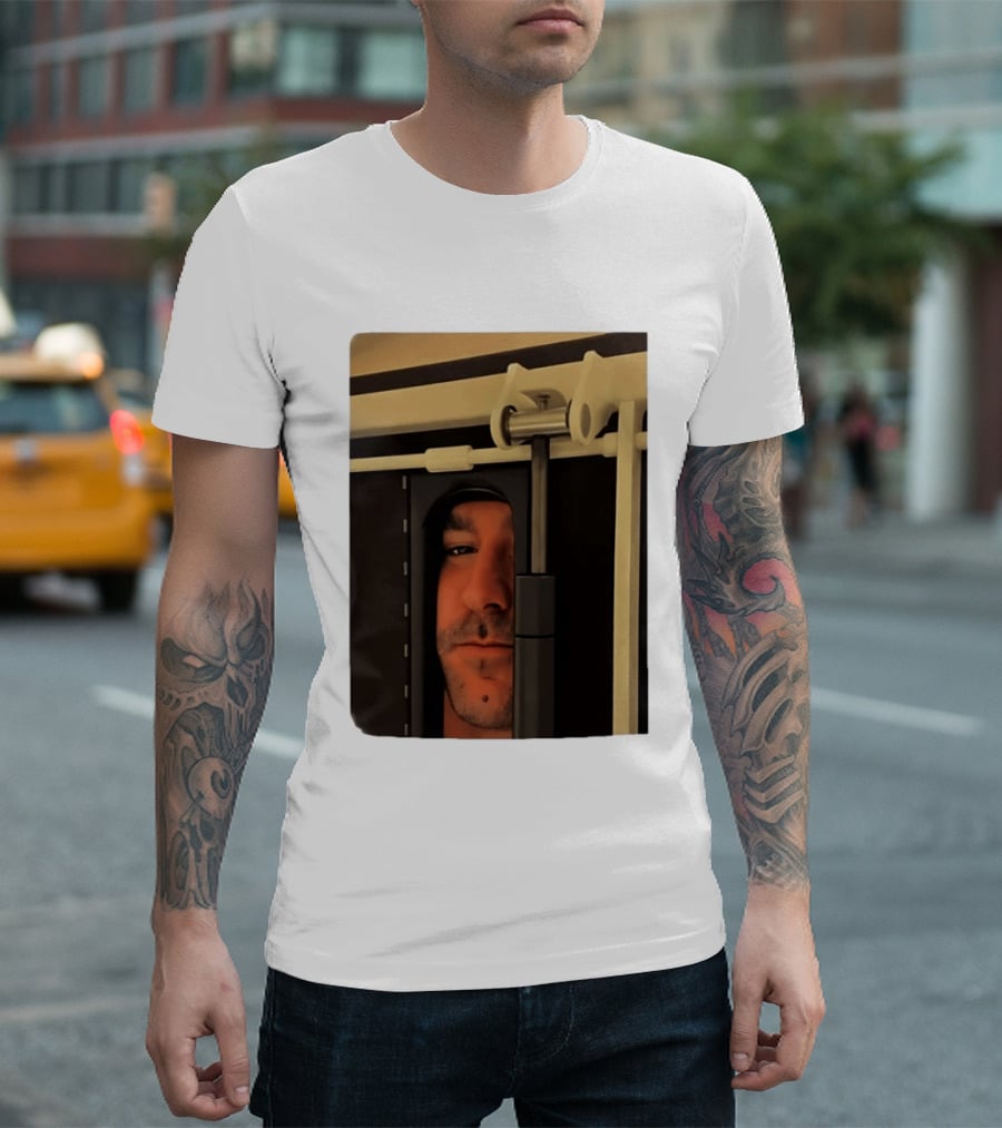 Man Peeking Through Door Face Hidden Observation Doorway T-Shirt