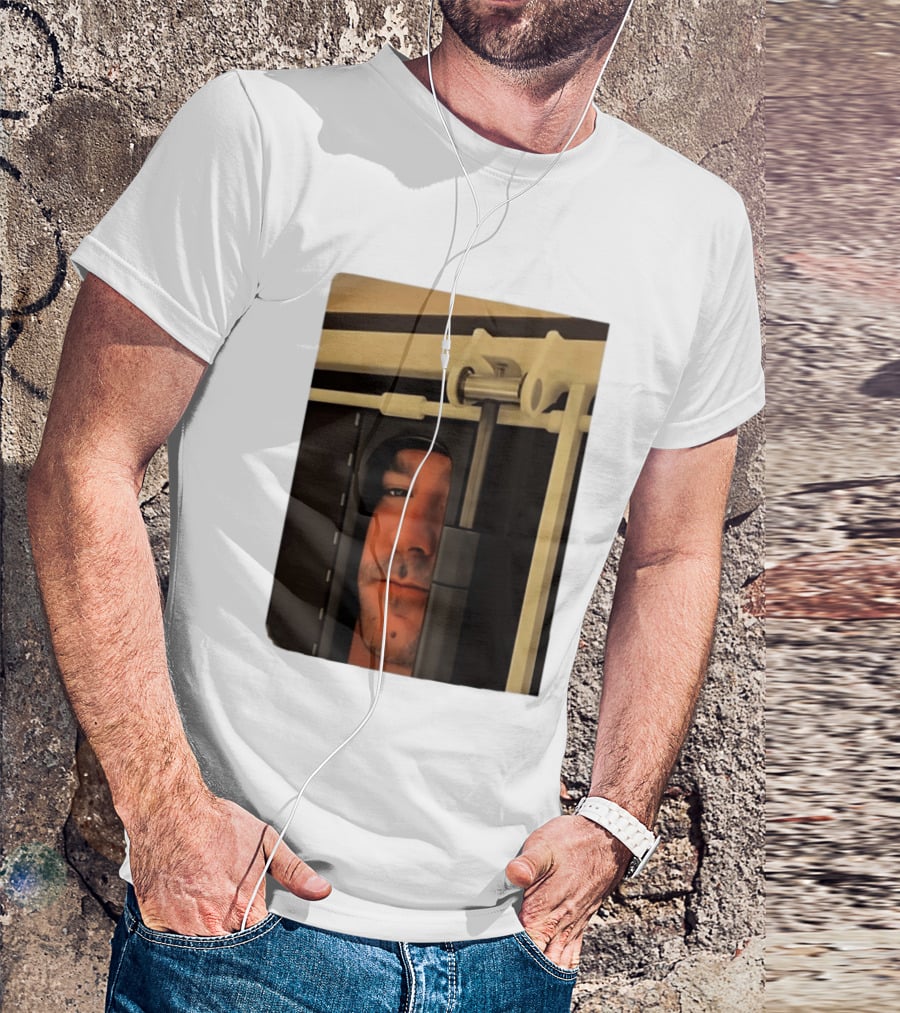 Man Peeking Through Door Face Hidden Observation Doorway T-Shirt