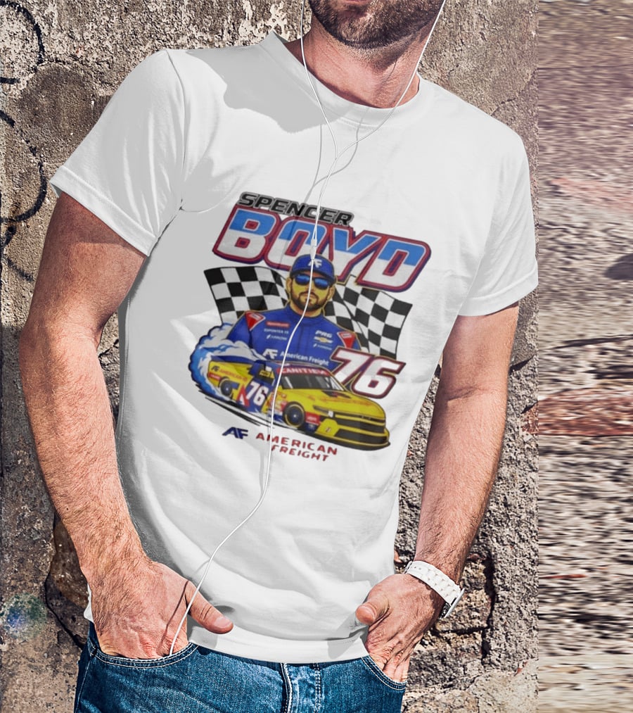 Spencer Boyd 76 American Freight Racing Car Checkered Flag T-Shirt