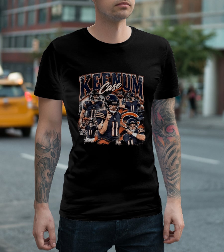Case Keenum Chicago Bears 90s Bootleg Style Football Montage T-Shirt