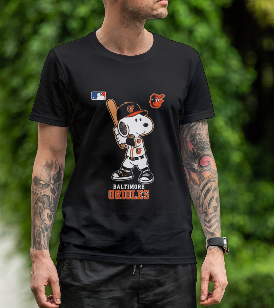 Snoopy Baltimore Orioles MLB Baseball Jersey With Bat And Cap T-Shirt