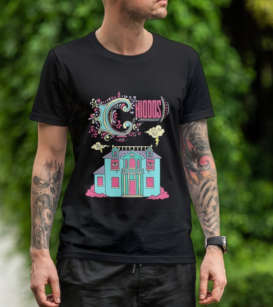 Chiddos House Whimsical Surreal Crying Eyes House Clouds Lightning T-Shirt