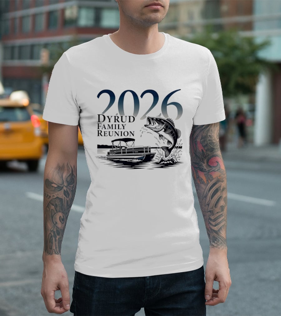 2026 Dyrud Family Reunion Fishing Trip Boat And Jumping Fish T-Shirt