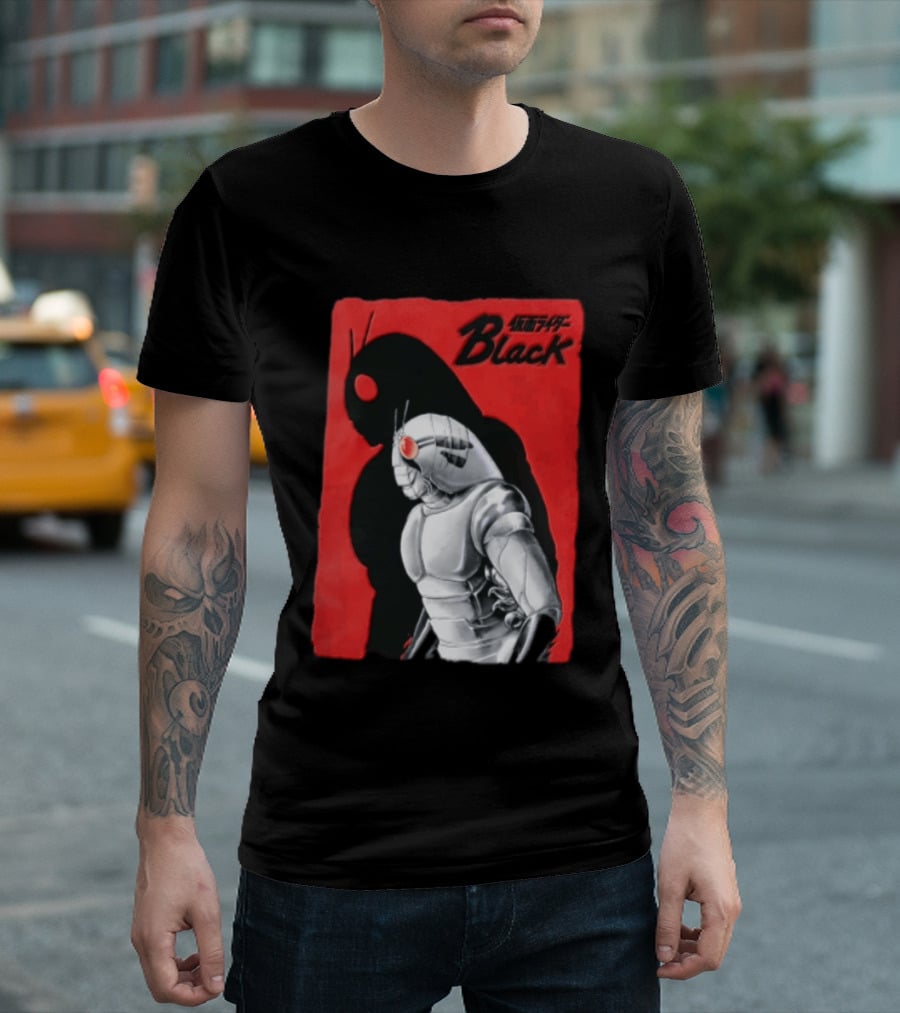 Kamen Rider Black Iconic Character Silhouette And Bold Red T-Shirt