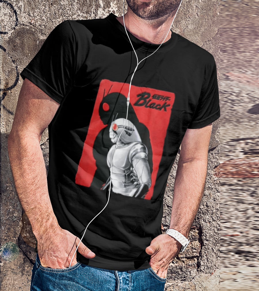 Kamen Rider Black Iconic Character Silhouette And Bold Red T-Shirt