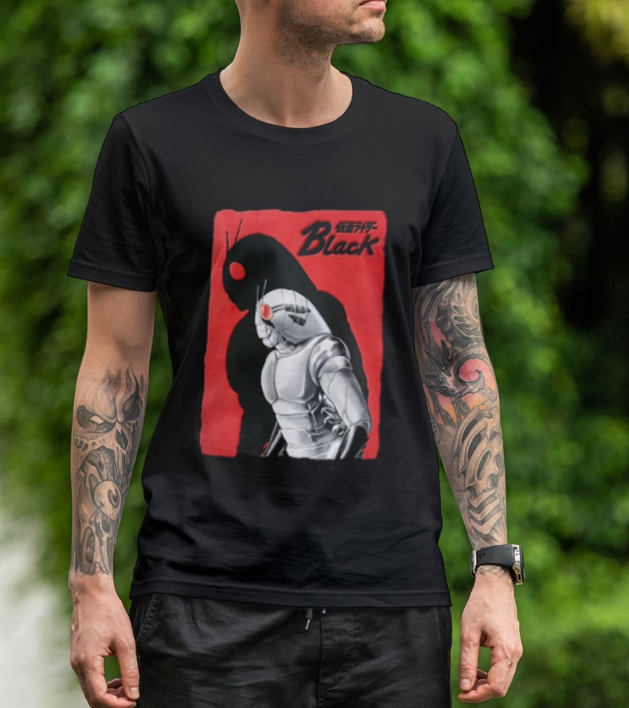 Kamen Rider Black Iconic Character Silhouette And Bold Red T-Shirt