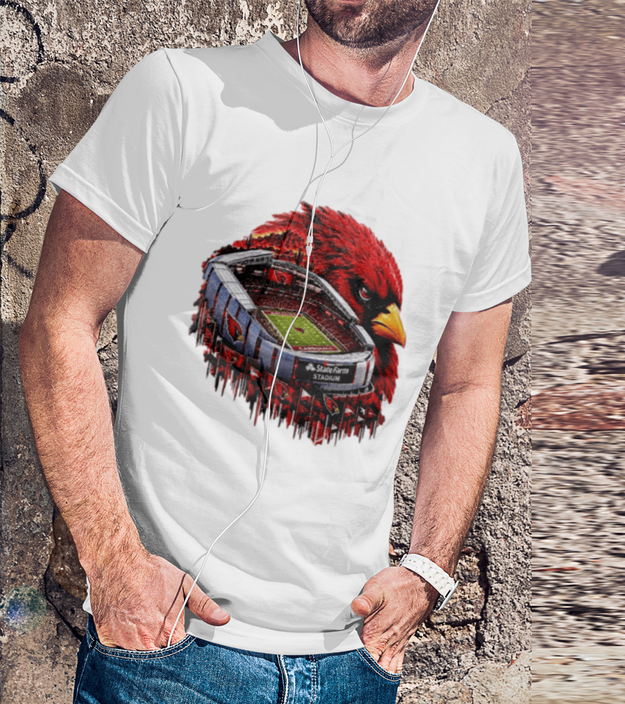 Arizona Cardinals State Farm Stadium With Cardinal Artwork And NFL Football T-Shirt